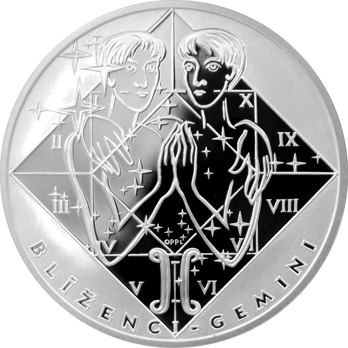 Strieborná medaila Blíženci Znamenie zverokruhu Proof