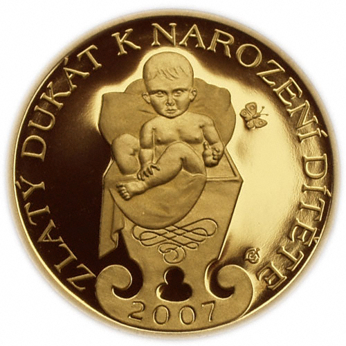 Přední strana Zlatý dukát k narození dítěte 2007 Proof