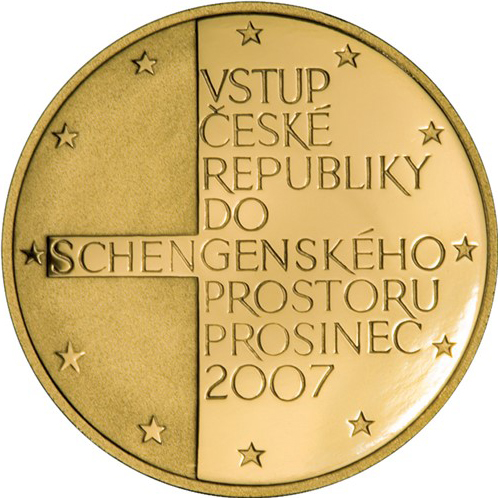 Zlatá čtvrtuncová medaile Vstup ČR do schengenského prostoru 2008 Proof