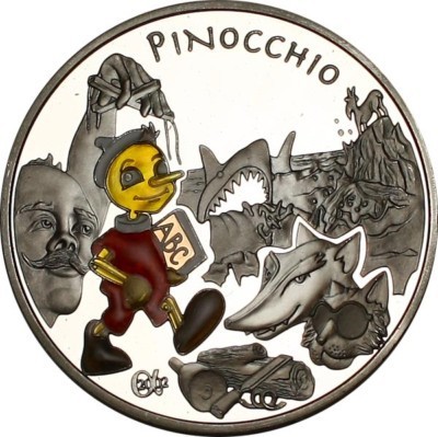 Přední strana Pinocchio 1 1/2 euro Strieborná pamätná minca