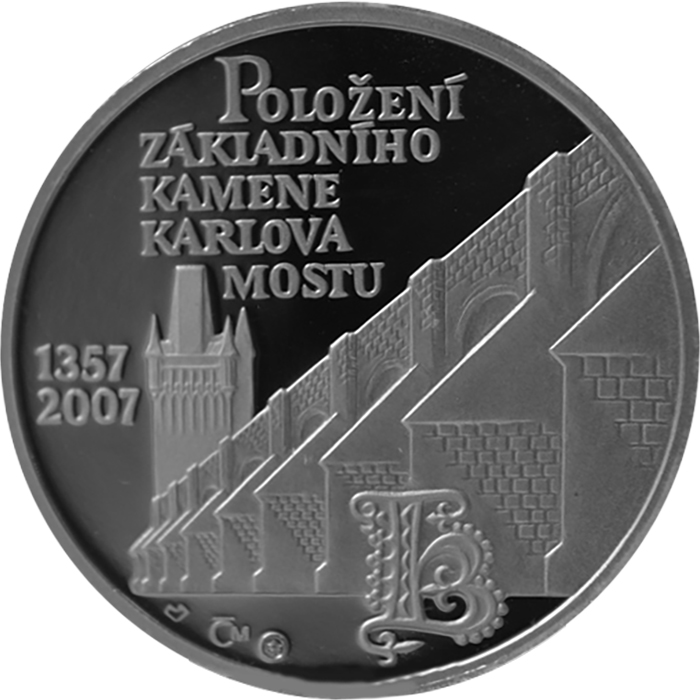 Přední strana Platinová uncová medaile Karlův most Základní kámen 650. Výročí 2007 Proof