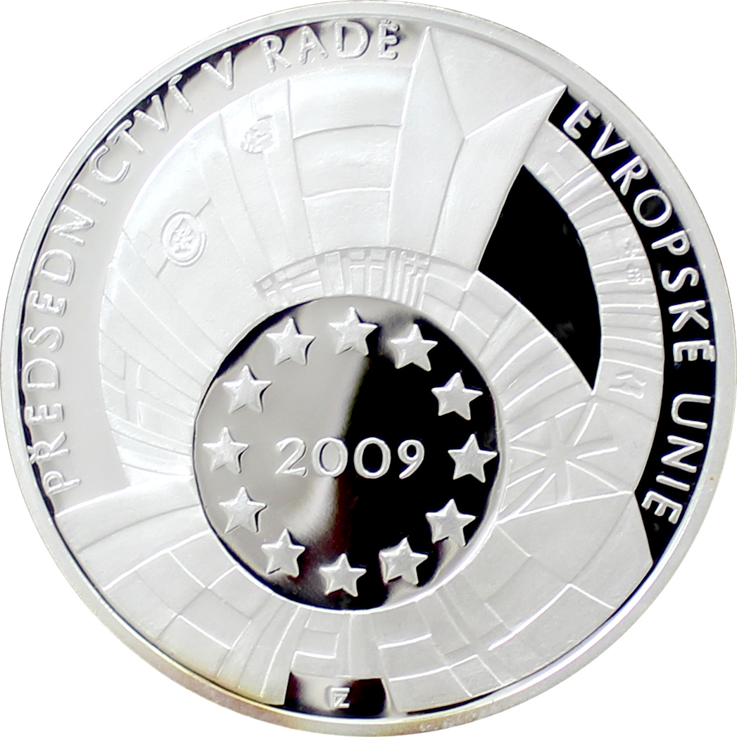 Přední strana Strieborná medaila Predsednictvo ČR v Radě EU 2009 Proof