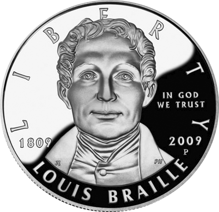 Stříbrná mince Louis Braille 2009 Proof