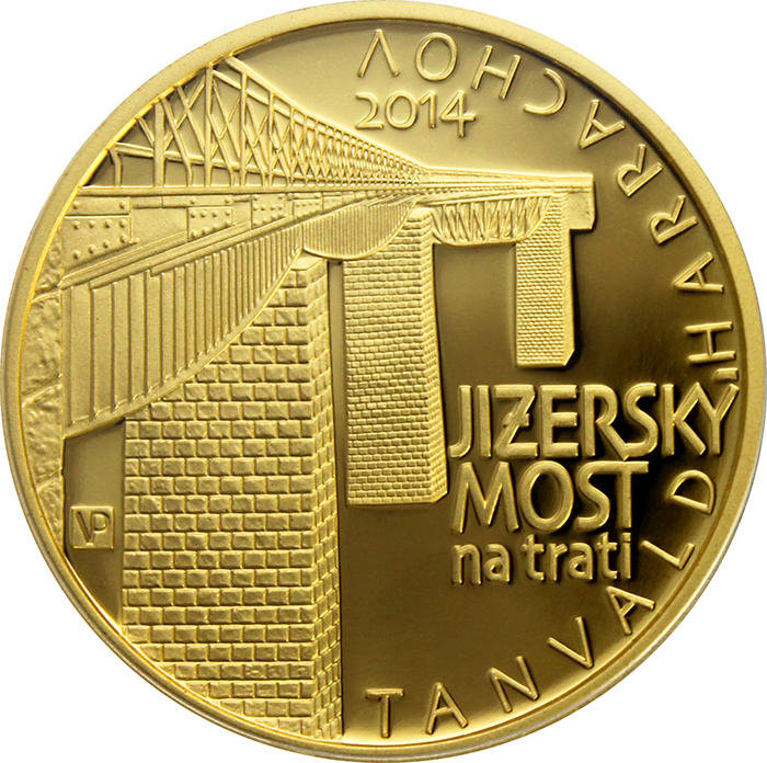 Zlatá mince 5000 Kč Jizerský Viadukt na trati Tanvald - Harrachov 2014 Proof
