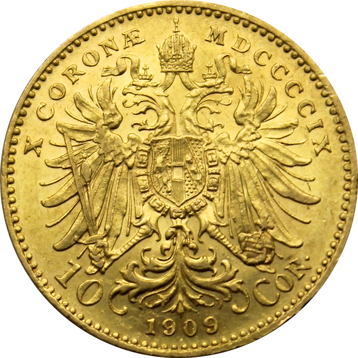 Zlatá mince Desetikoruna Františka Josefa I. Rakouská ražba 1909 