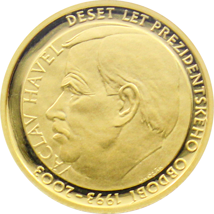 Zlatá čtvrtuncová medaile Václav Havel a Vznik ČR 10.výročí 2003 Proof