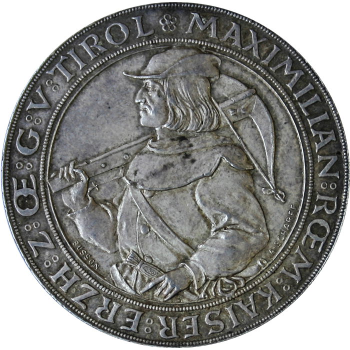 Stříbrná mince Dvouzlatník střelecký Maximilian Innsbruck 1885
