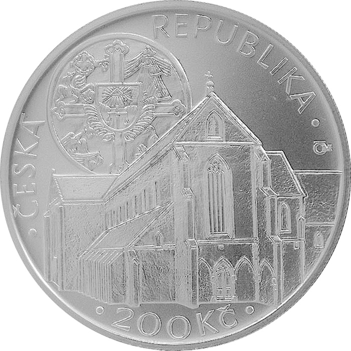 Přední strana Strieborná minca   200 Kč Založenie kláštora Zlatá koruna 750. výročie 2013 Štandard