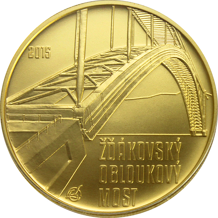 Zlatá minca 5000 Kč Žďákovský oblúkový most 2015 Štandard