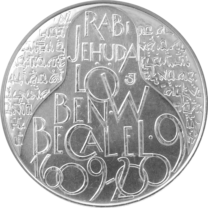 Přední strana Stříbrná mince 200 Kč Rabí Jehuda Löw ben Becalel 400. výročí úmrtí 2009 Standard