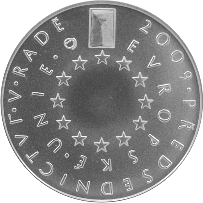 Přední strana Stříbrná mince 200 Kč České předsednictví Evropské unie 2009 Standard