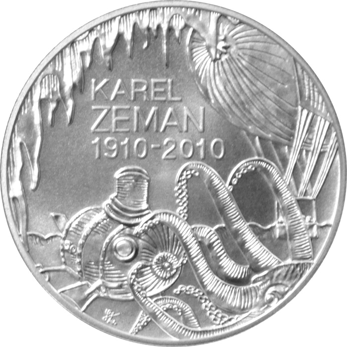Přední strana Stříbrná mince 200 Kč Karel Zeman 100. výročí narození 2010 Standard