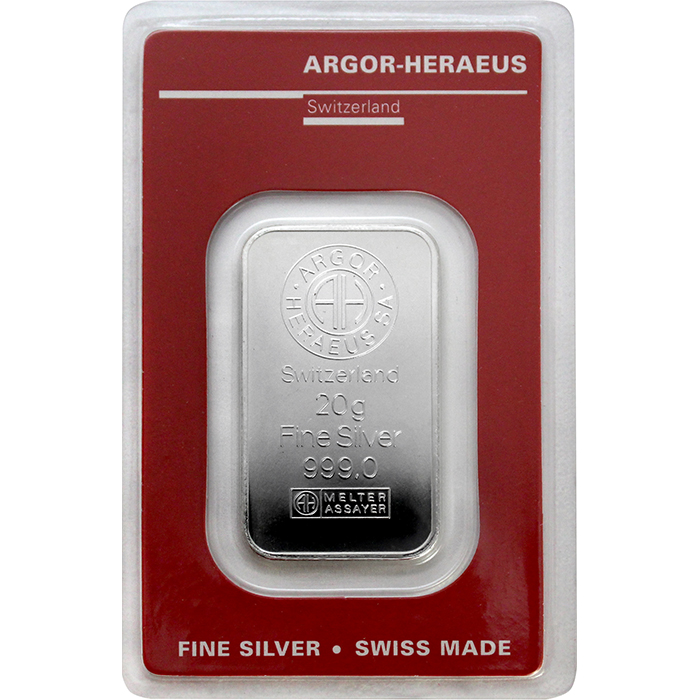 20g Argor Heraeus SA Švýcarsko Investiční stříbrný slitek 