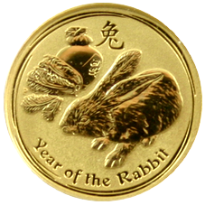 Zlatá investiční mince Year of the Rabbit Rok Králíka Lunární 1/20 Oz 2011 
