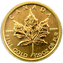 Zlatá investiční mince Maple Leaf 1/20 Oz 
