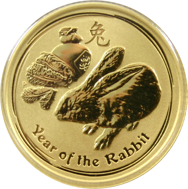 Zlatá investiční mince Year of the Rabbit Rok Králíka Lunární 1/10 Oz 2011 