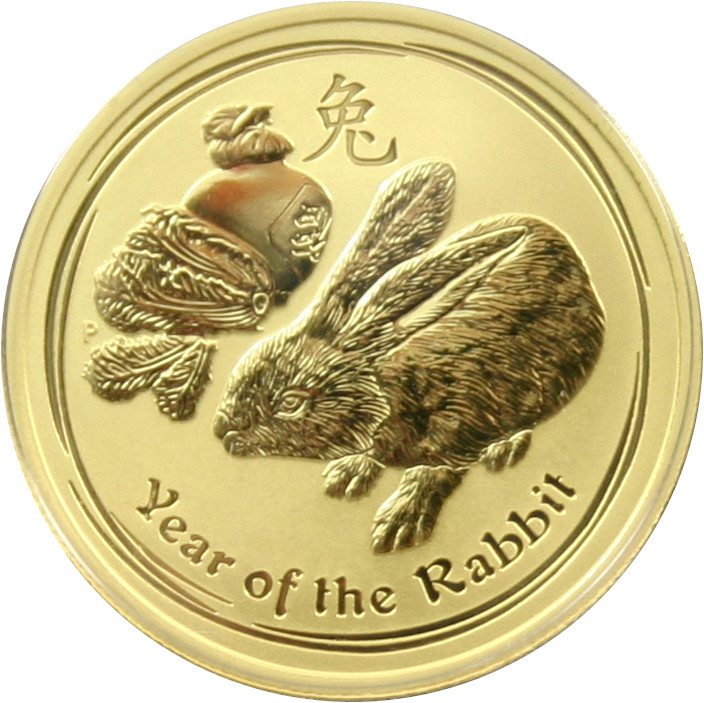Zlatá investiční mince Year of the Rabbit Rok Králíka Lunární 1/2 Oz 2011 