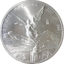 Přední strana Stříbrná investiční mince Mexiko Libertad 5 Oz 