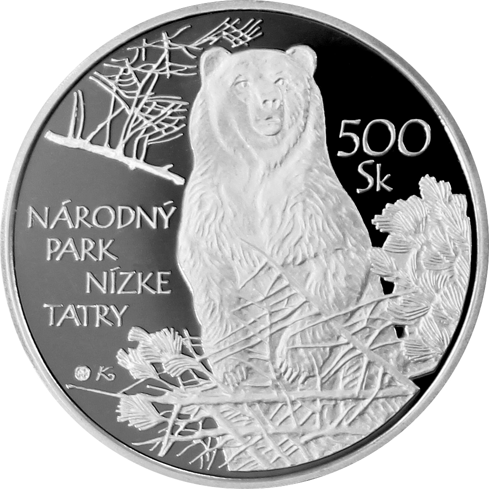 Přední strana Národní park Nízké Tatry Stříbrná mince 2008 Slovensko Proof