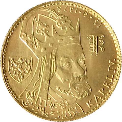 Zlatá mince Karel IV. Jednodukát Československý 600. výročí úmrtí 1979 