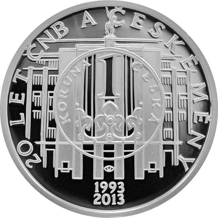 Přední strana Strieborná minca 200 Kč 20 let ČNB a českej meny 2013 Proof