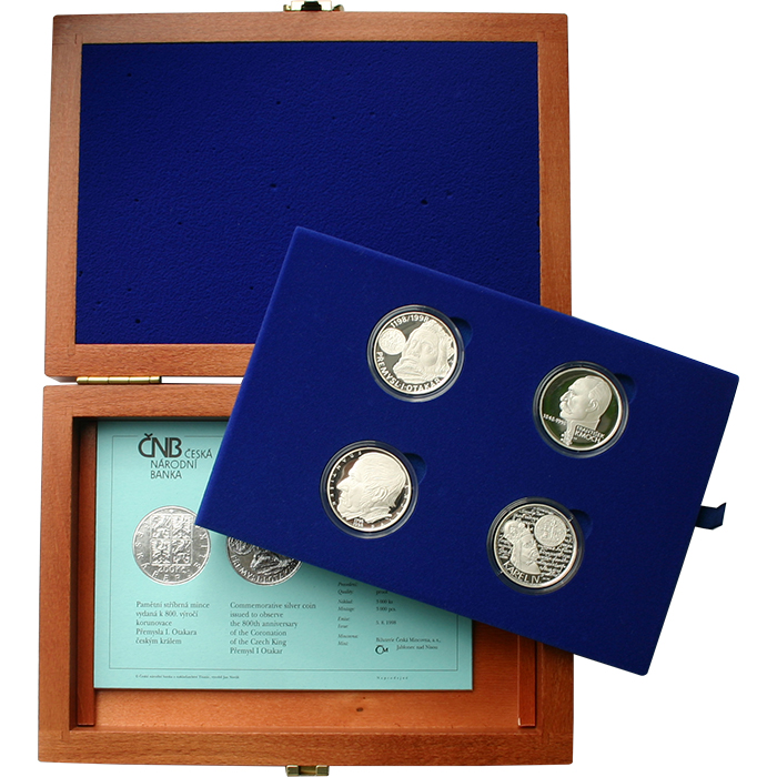 Sada stříbrných pamětních mincí roku 1998 v dřevěné krabičce Proof