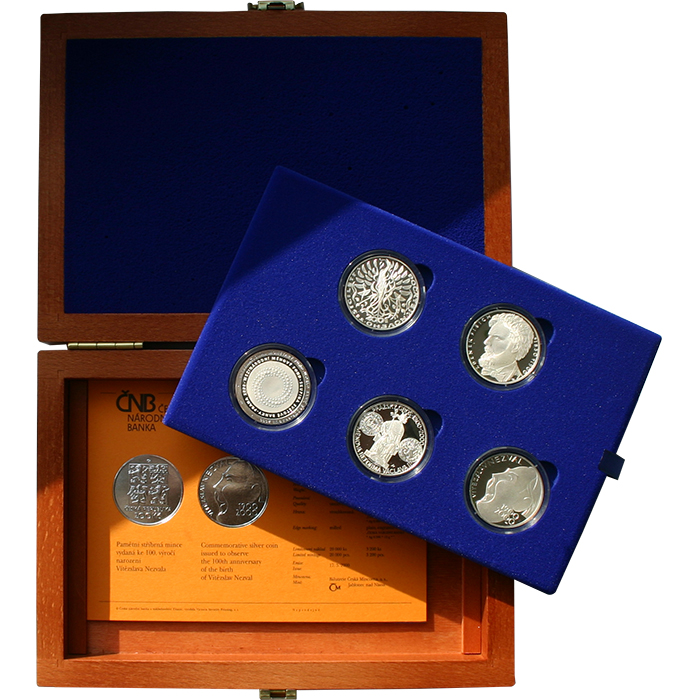 Sada stříbrných pamětních mincí roku 2000 v dřevěné krabičce Proof