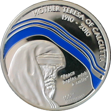 Stříbrná mince Matka Tereza 100. výročí 2010 Proof Palau