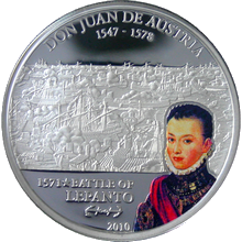 Strieborná minca Don Juan of Austria Bitka pri Lepante 2010 Proof Cook Islands