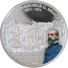 Přední strana Strieborná minca George G. Meade Bitka pri Gettysburgu 2009 Proof Cook Islands