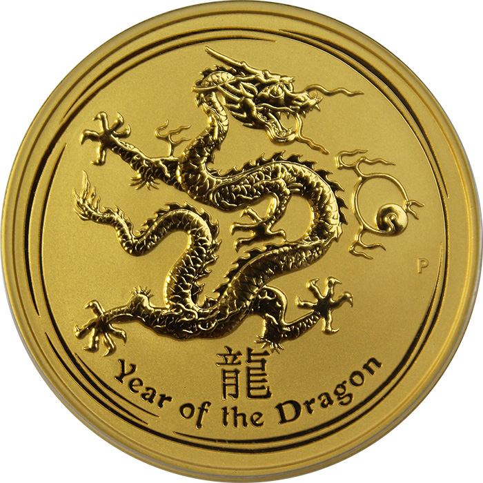 Zlatá investiční mince Year of the Dragon Rok Draka Lunární 2 Oz 2012