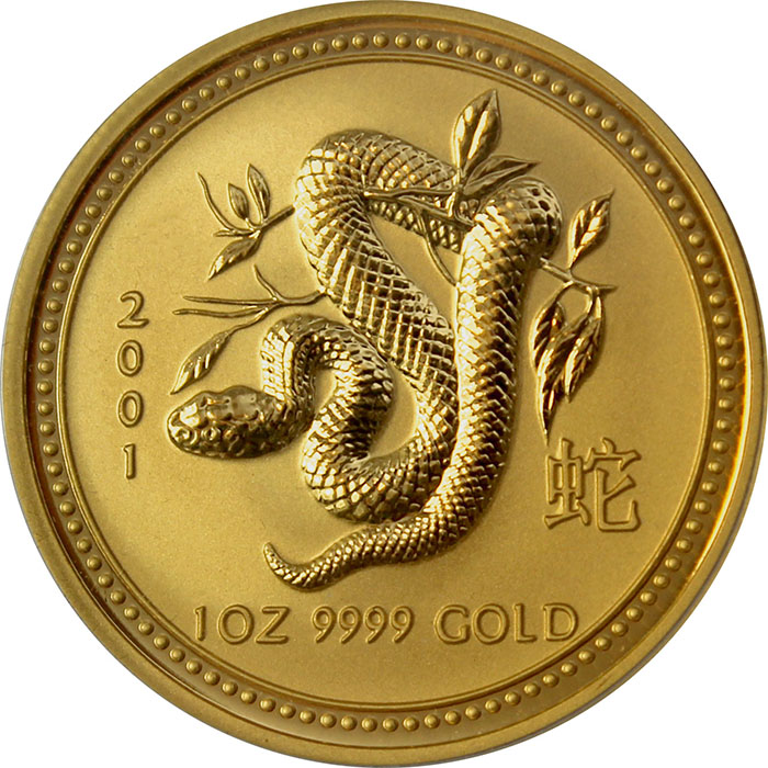 Zlatá investičná minca Year of the Snake Rok Hada Lunární 1 Oz 2001