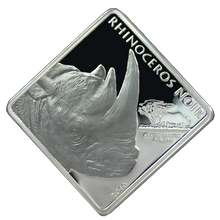 Přední strana Strieborná minca 2 Oz Nosorožec ostrorohý 2010 Proof Kamerun