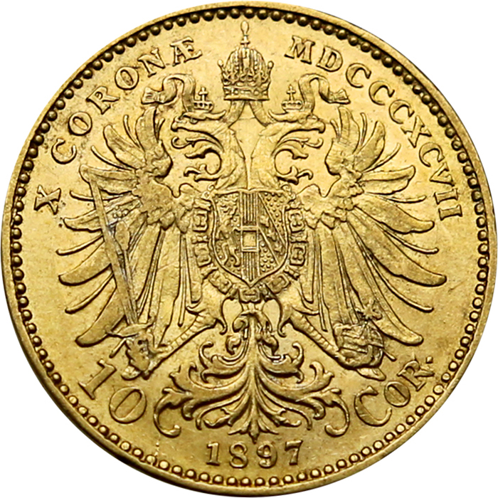Zlatá mince Desetikoruna Františka Josefa I. Rakouská ražba 1897 