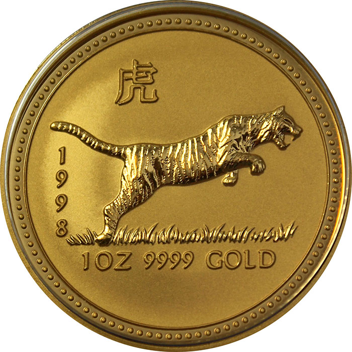 Zlatá investiční mince Year of the Tiger Rok Tygra Lunární 1 Oz 1998 