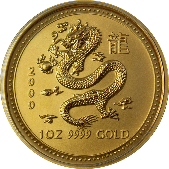 Zlatá investiční mince Year of the Dragon Rok Draka Lunární 1 Oz 2000 