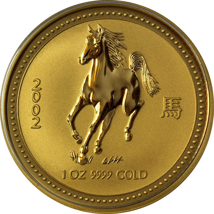 Zlatá investičná minca Year of the Horse Rok Koňa Lunárny 1 Oz 2002