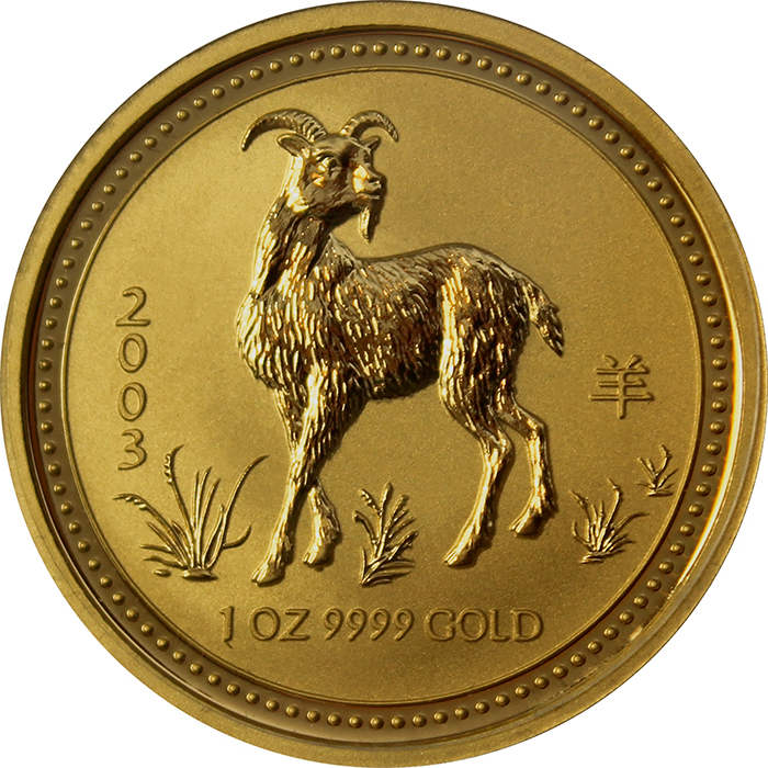 Zlatá investiční mince Year of the Goat Rok Kozy Lunární 1 Oz 2003 