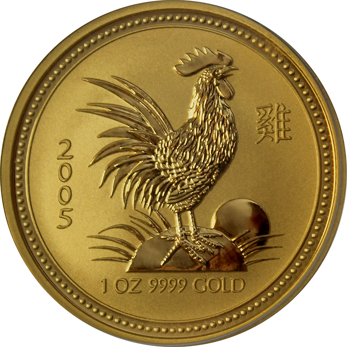 Zlatá investičná minca Year of the Rooster Rok Kohúta Lunárny 1 Oz 2005