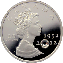 Přední strana Stříbrná mince Diamantové výročí Elizabeth II. s krystalem 2012 Proof 
