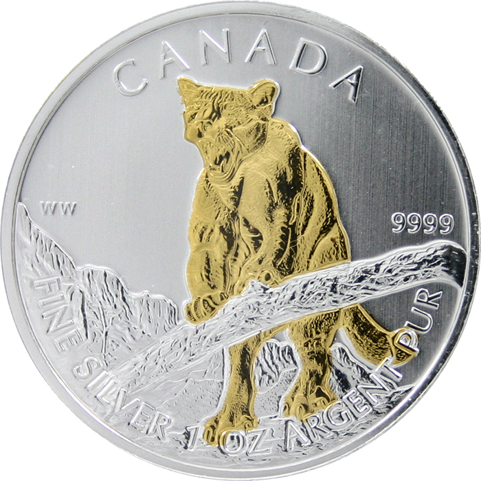 Strieborná minca pozlátená Puma Canadian Wildlife 1 Oz 2012 Štandard