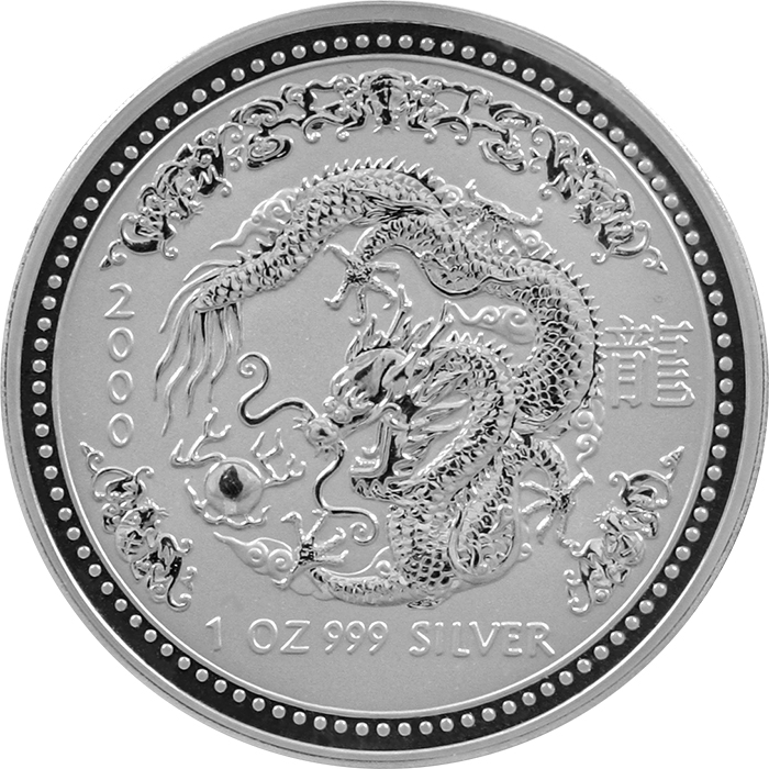 Stříbrná investiční mince Year of the Dragon Rok Draka Lunární 1 Oz 2000