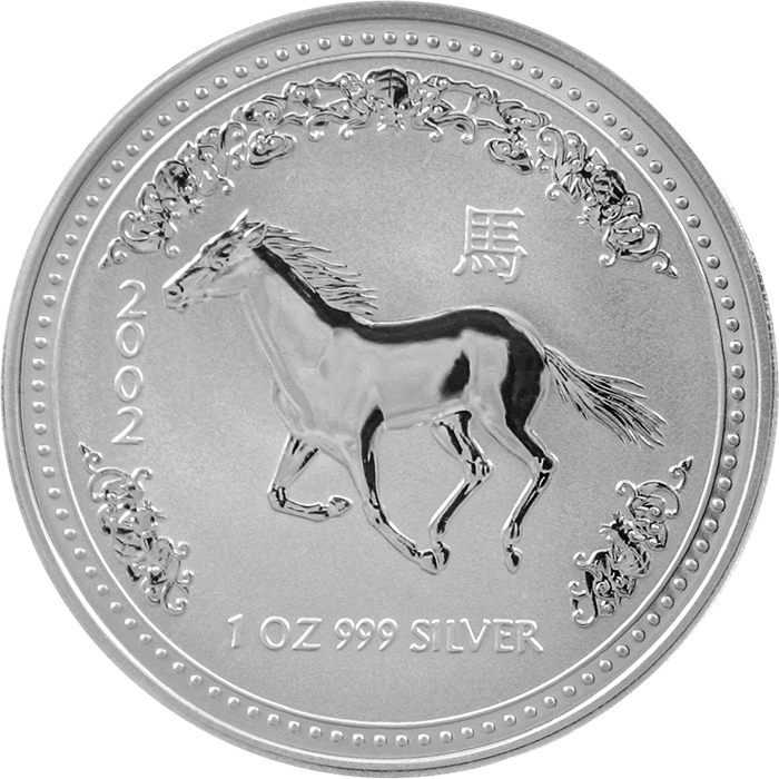 Stříbrná investiční mince Year of the Horse Rok Koně Lunární 1 Oz 2002