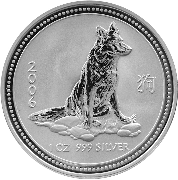 Stříbrná investiční mince Year of the Dog Rok Psa Lunární 1 Oz 2006