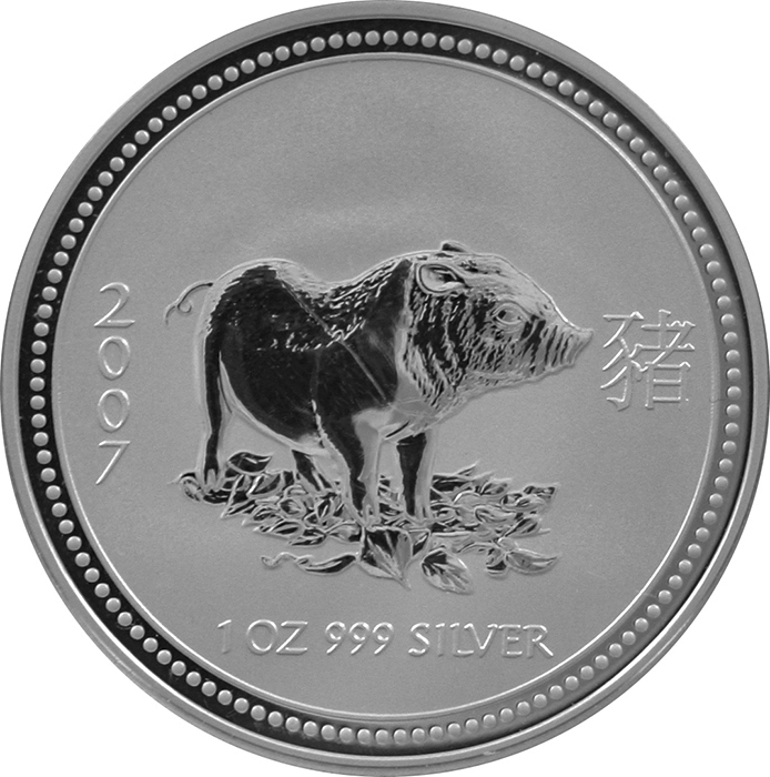 Strieborná investičná minca Year of the Pig Rok Prasaťa Lunárny 1 Oz 2007