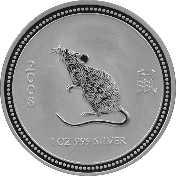 Stříbrná investiční mince 2007 Year of the Mouse Rok Myši Lunární 1 Oz 2008