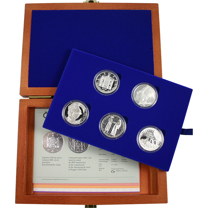 Sada stříbrných pamětních mincí roku 2010 v dřevěné krabičce Proof
