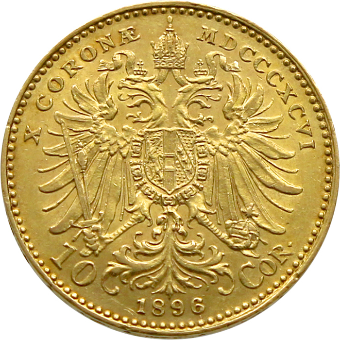 Zlatá mince Desetikoruna Františka Josefa I. Rakouská ražba 1896 