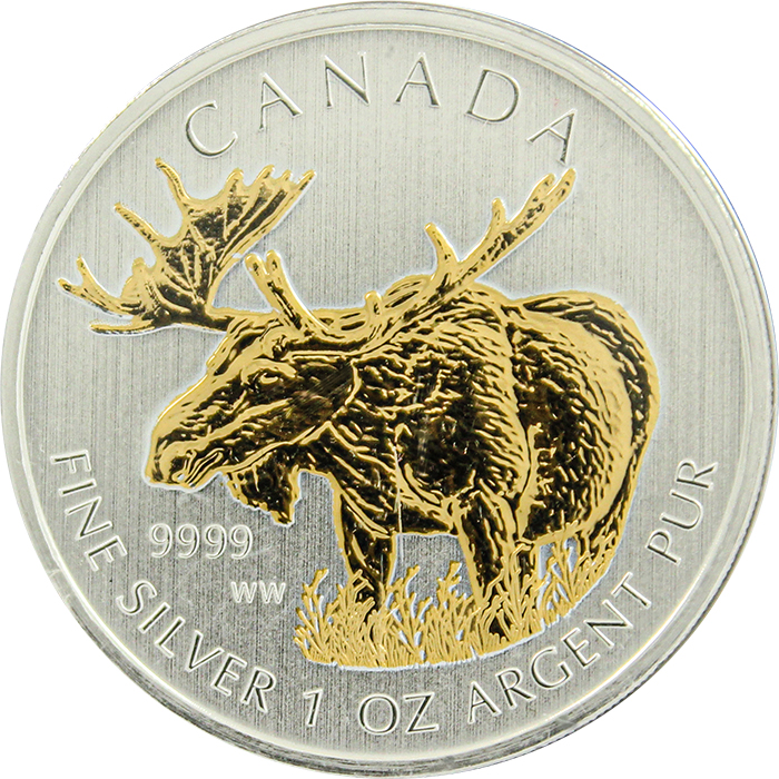 Strieborná minca pozlátený Los Canadian Wildlife 1 Oz 2012 Štandard