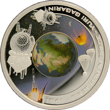 Strieborná minca Prvý muž vo vesmíre Jurij Gagarin 1 Oz 2008 Proof